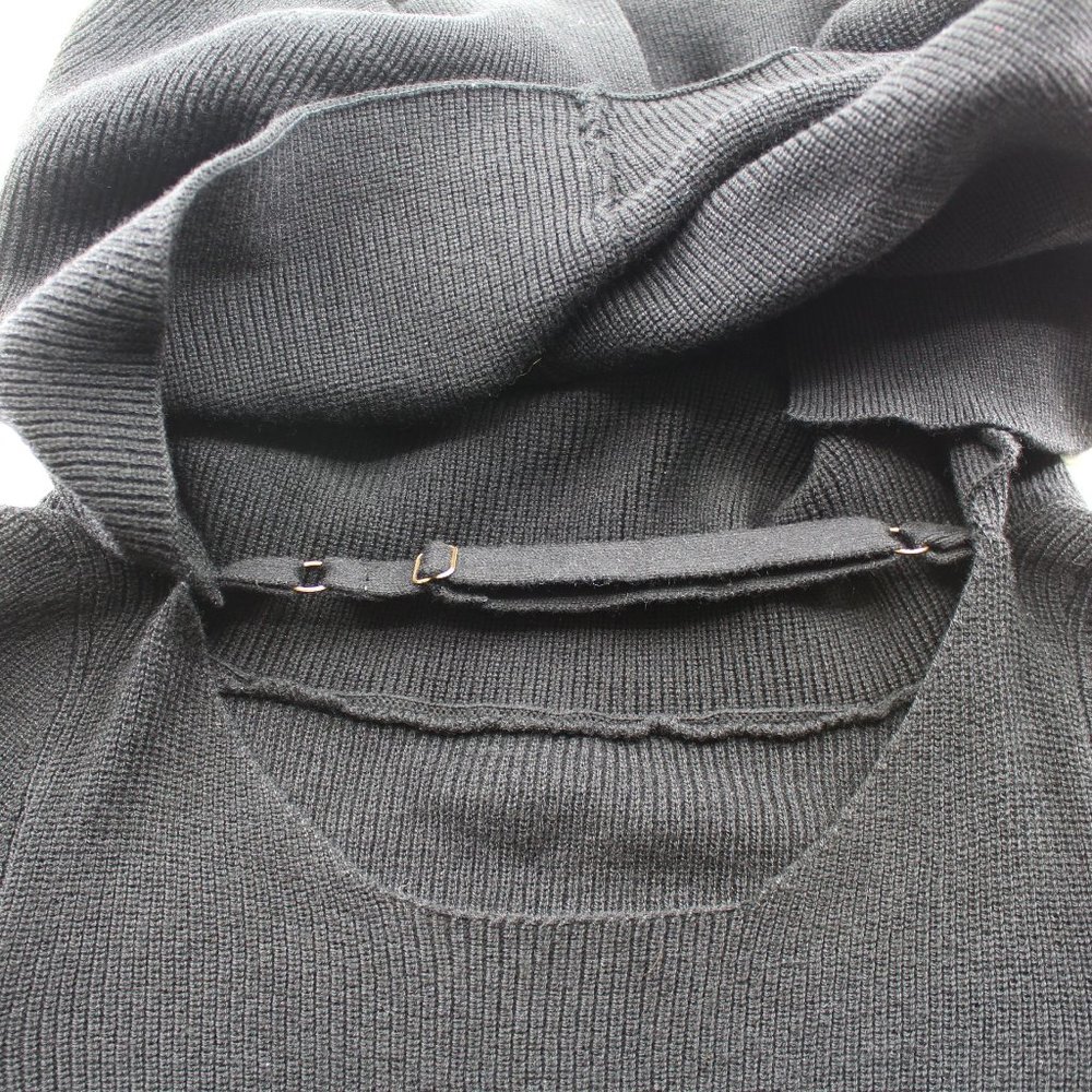 Black Off The Shoulder Sweater Ribbed Knit Adjustable Open Back Long Sleeve SZ S - Picture 15 of 15